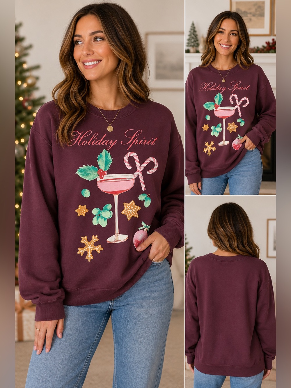Wound‎ Up Holiday Spirit Christmas Sweatshirt Women’s Medium 8-10 Burgundy NWT